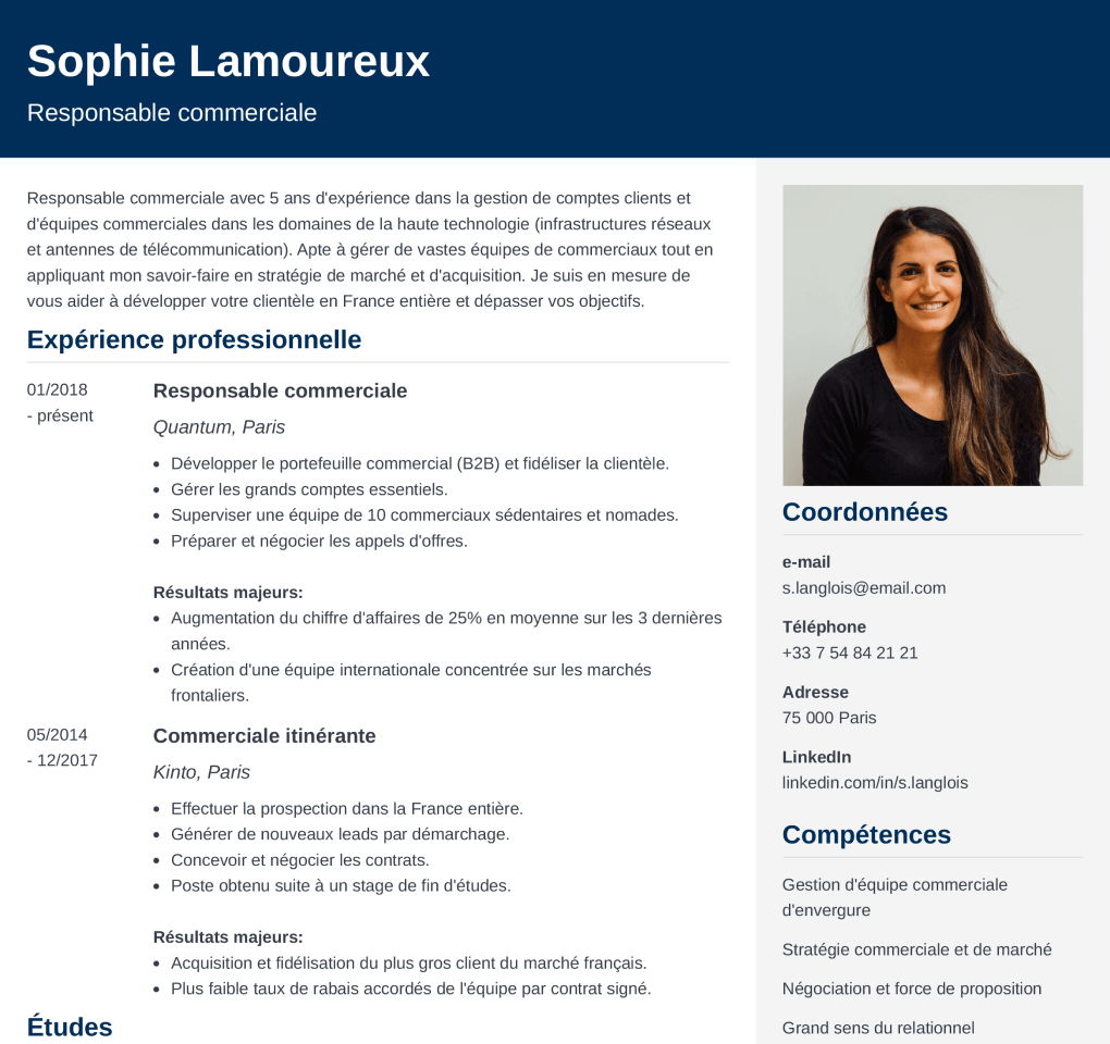 Exemple de CV fait avec le logiciel de Zety